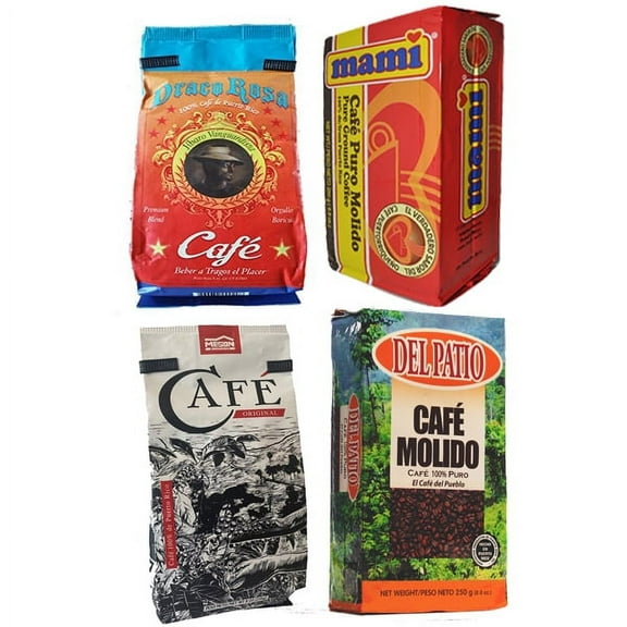 Puerto Rican Variety Pack Ground Coffee Kit - 4 Local Favorites in 8 - 8.8 Ounce Bags (33.6 oz total) | Caf Draco Rosa, El Meson, Mam & Del Patio