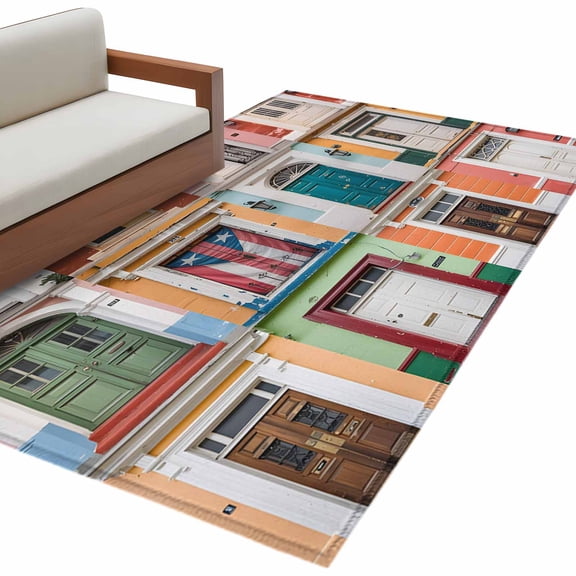 Puerto Rico 3'x5' Washable Rug, Vintage Boho Style Door Gates Non-Slip Area Rugs for Entryway Kitchen Classroom, Dorm Throw Carpet, Low Pile Soft Indoor Floor Mat