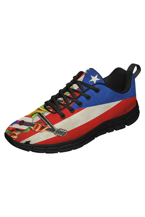 Puerto Rico American Flag Shoes for Men Women Running Shoes Lightweight Walking Sneakers Mesh Athletic Sport Shoes Black Size 7.5