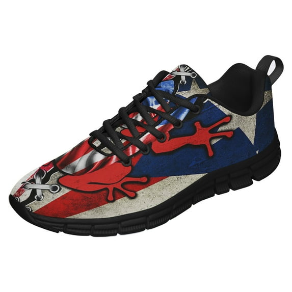 Puerto Rico American Flag Shoes for Men Women Running Shoes Lightweight Walking Sneakers Mesh Athletic Sport Shoes Black Size 7.5