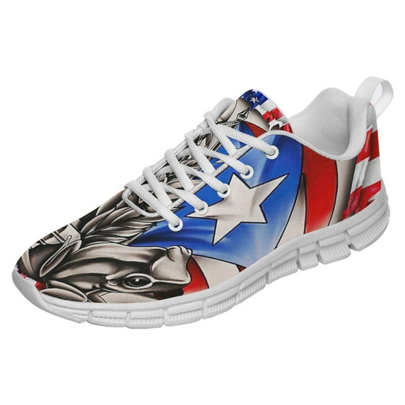 Puerto Rico American Flag Shoes for Men Women Running Shoes Lightweight Walking Sneakers Mesh Athletic Sport Shoes White Size 8