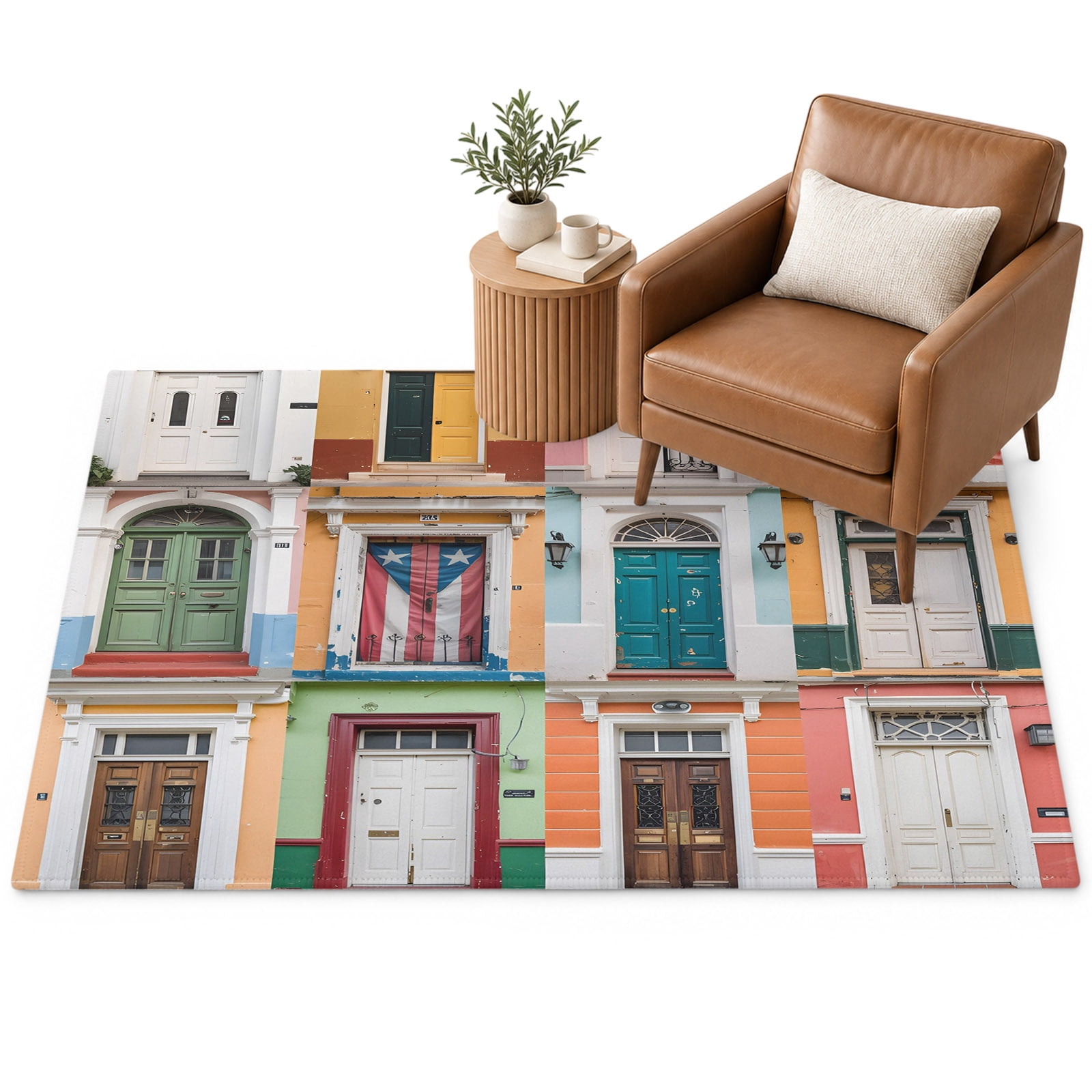 Puerto Rico Area Rug 2.7'x5', Vintage Boho Style Door Gates Soft Mat ...