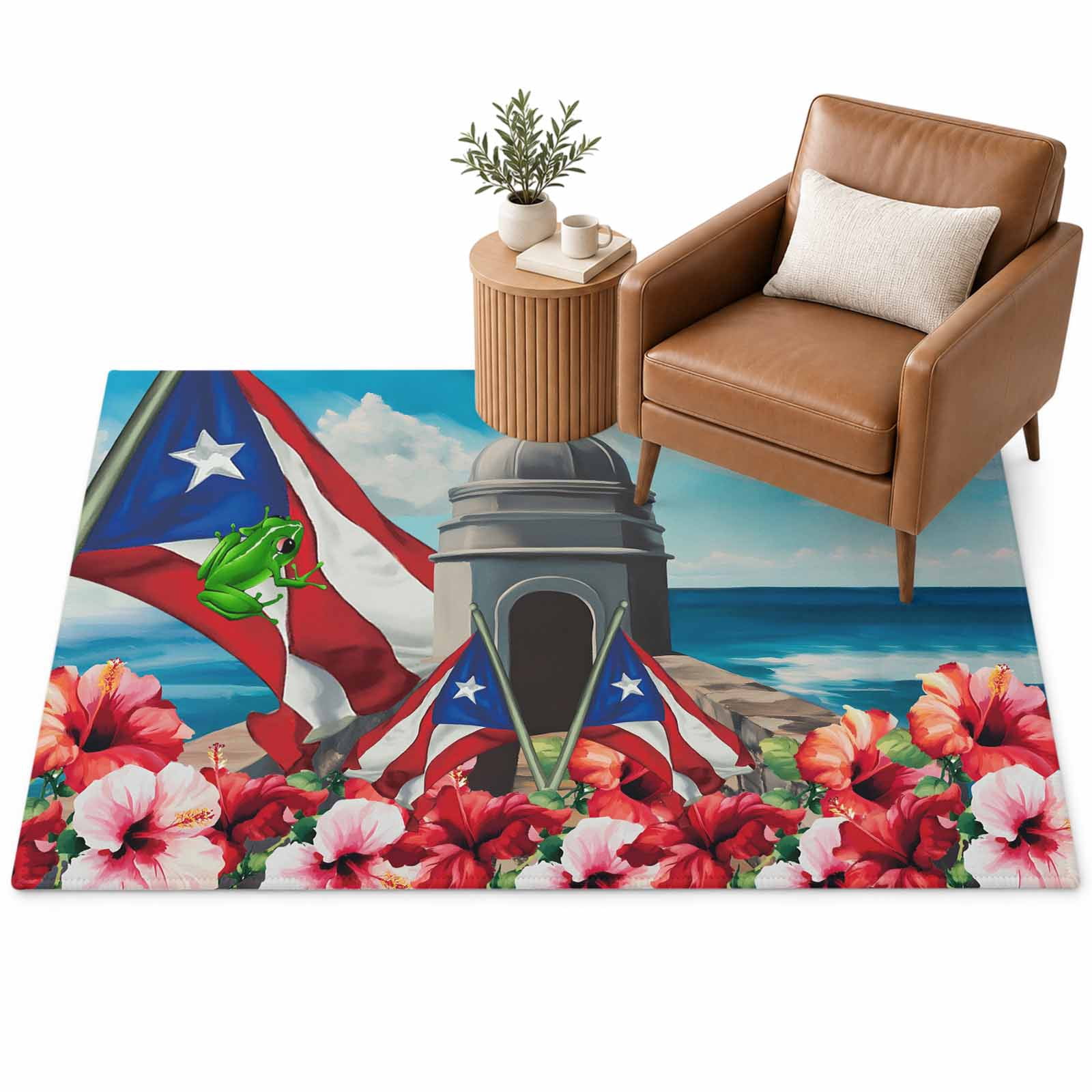 Puerto Rico Area Rug 4'x6', Flag Frog Star Stripes Architecture Althea ...