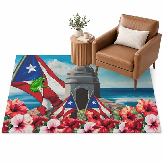 Puerto Rico Area Rug 4'x6', Flag Frog Star Stripes Architecture Althea ...