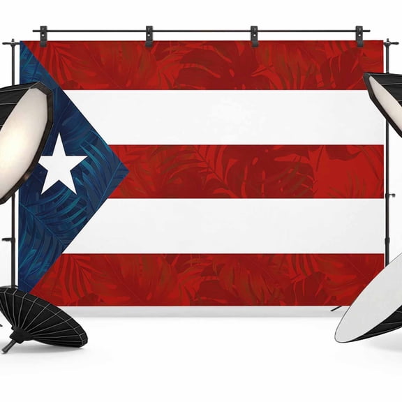 Puerto Rico Backdrop for Photography, Flag, Patriots, Palm Leaves Photo Backdrop Portrait Background Party Banner Photo Backgrounds for Studio Booth Props, 8x6ft