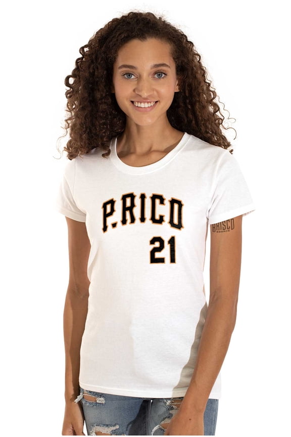 Puerto Rico Baseball Game Player 21 Womens Slim Fit Graphic Tee Brisco Brands X
