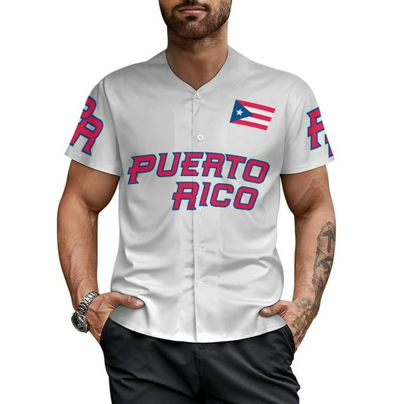 Puerto Rico Baseball Jersey For Men Pique Knit Varsity Style Short Sleeve Shirts with Print Design