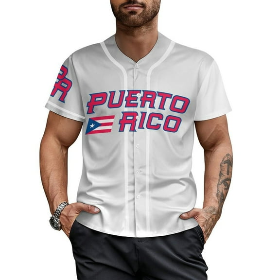 Puerto Rico Baseball Jersey For Men Pique Knit Varsity Style Short Sleeve Shirts with Print Design