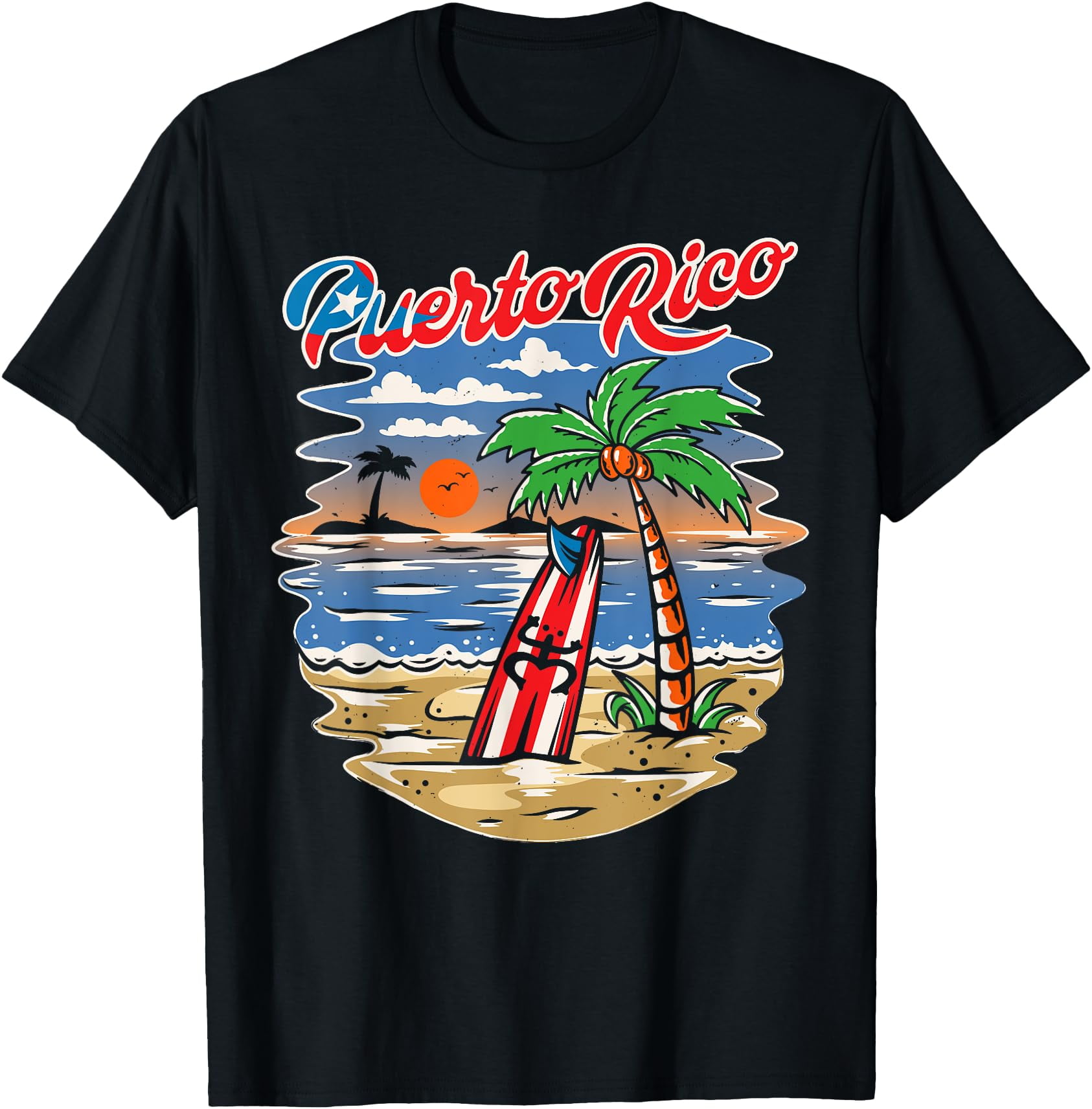 Puerto Rico Beach Puerto Rican Flag Retro Vintage 70s Sunset T - Main Image