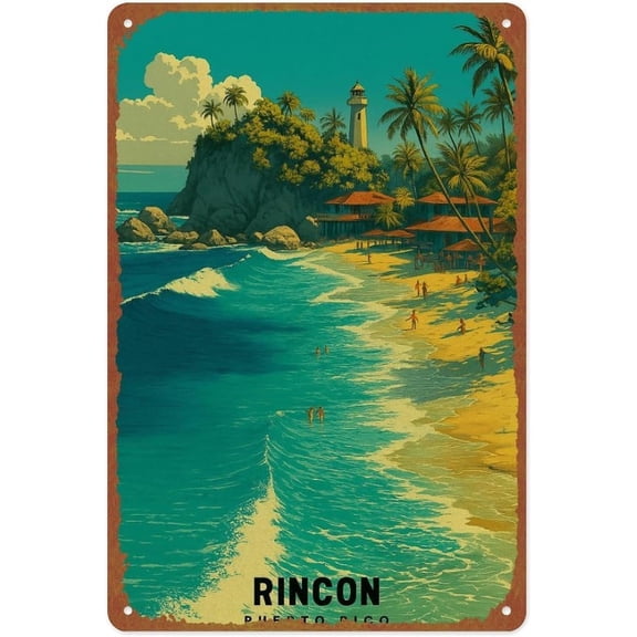 Puerto Rico Beach Surf Metal Tin Sign Wall Decor Vintage Poster for Cafe Bar Restaurant Supermarket Shop 8 x 12 Inches