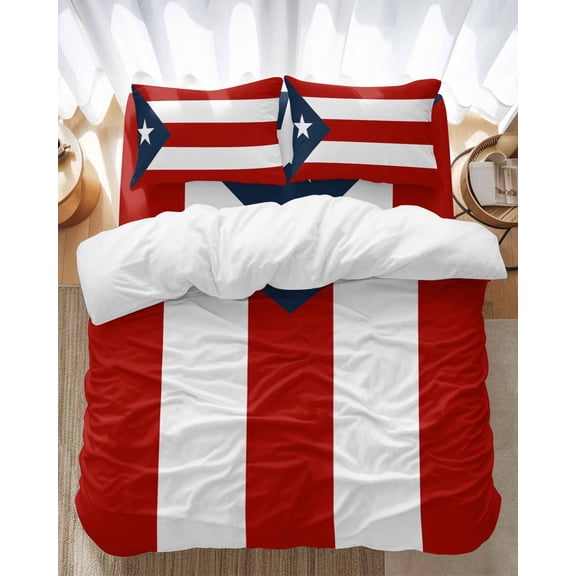Puerto Rico Bedding Duvet Cover Set Queen Size 4 Pieces Flag Patriot Soft Twill Plush Quilt Cover, Include 1 Duvet Cover 1 Flat Sheet And 2 Pillow