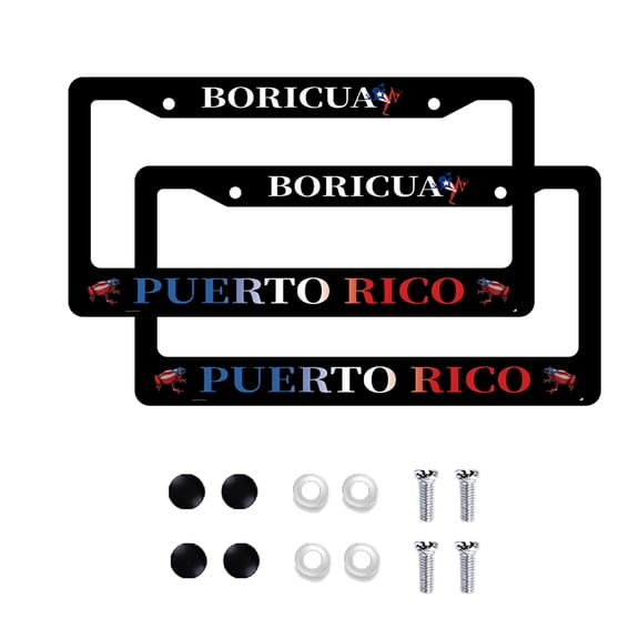 Puerto Rico Boricua Aluminum License Plate Frames - 2-Pack with Mounting Screws