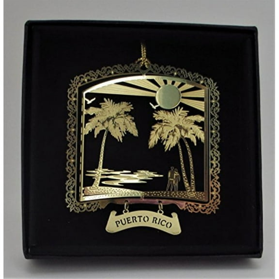 Puerto Rico Brass Ornament Black Leatherette Gift Box