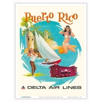 Puerto Rico - Castillo San Felipe del Morro - Delta Air Lines - Vintage Airline Travel Poster by Fred Sweney c.1960s - Master Art Print (Unframed) 9in x 12in