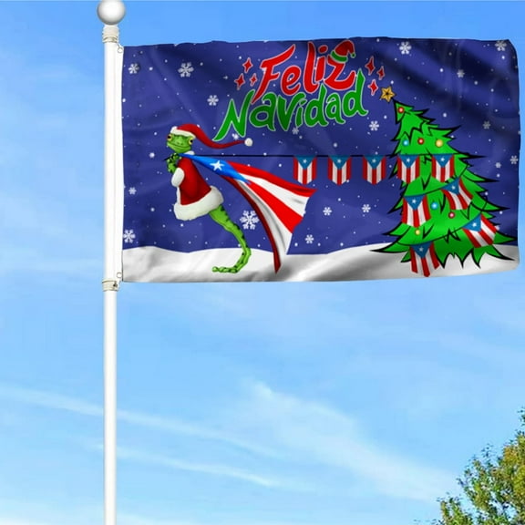Puerto Rico Coqui Christmas Grommet Flag Feliz Navidad Flag Banner with Grommets 3x5Feet Man cave Decor