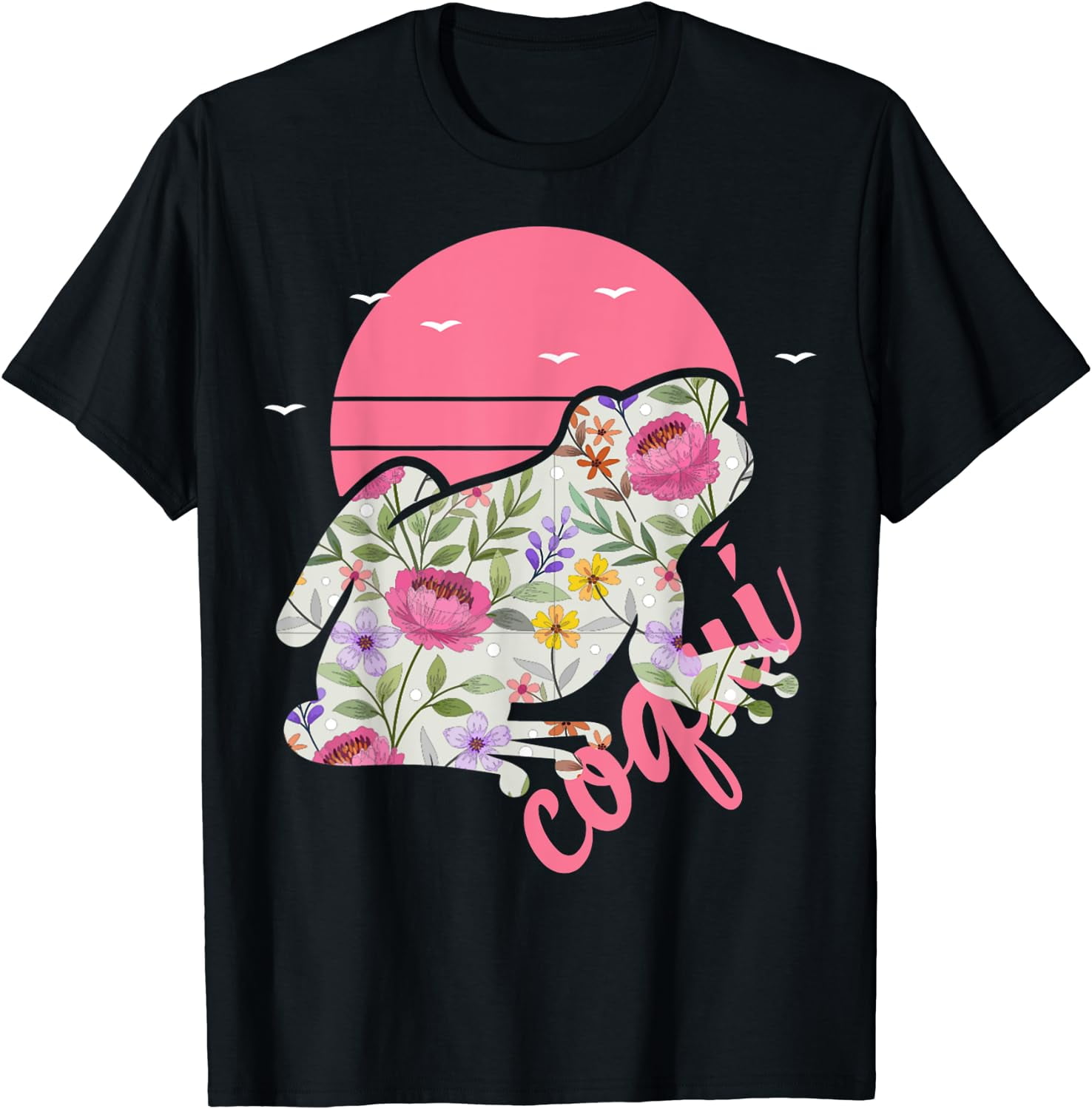 Puerto Rico Coqui Frog Floral Graphic TShirt Black