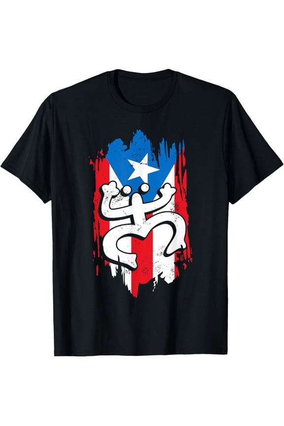 Puerto Rico Coqui Taino Symbol Puerto Rican Flag Frog Retro T-ShirtMen and women, Black T-shirt, size: Extra large