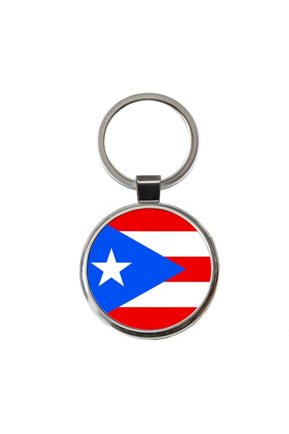 Puerto Rico Country Flag Metal Round Keychain