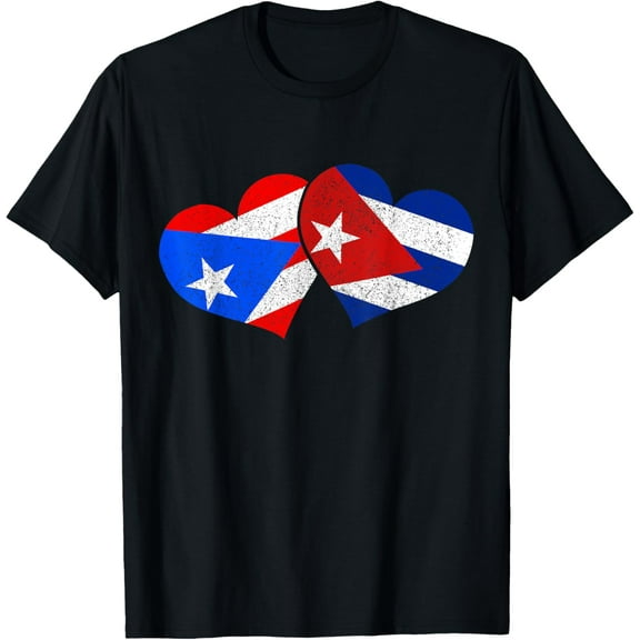 Puerto Rico & Cuba Pride Heritage Puerto Rican Kuban T-ShirtMen's and women's gift, black and white T-shirt, size: Extra large S-4XL