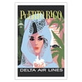 thumbnail image 1 of Puerto Rico - Delta Air Lines - Woman in Blue Lace Mantilla - Vintage Airline Travel Poster by John Hardy c.1960s - Fine Art Matte Paper Print (Unframed) 30x44in, 1 of 4