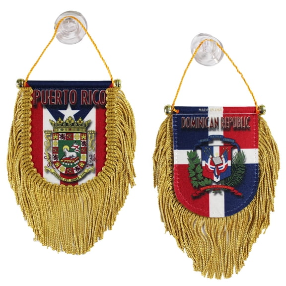 Puerto Rico-Dominican Republic - Double Sided Window Hanging Flag (Shield)
