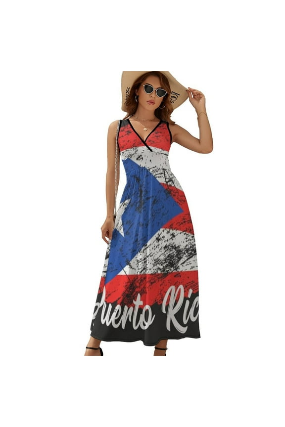 Puerto Rico Dress Summer Street Style Bohemia Long Dresses Female Sleeveless Printed Maxi Dress