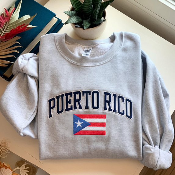 Puerto Rico Embroidered Sweatshirt, Souvenir Travel Embroidery Shirt, Family Trip Tee, Caribbean Journey