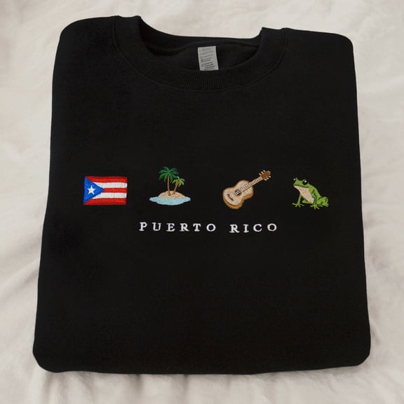 Puerto Rico Embroidery Sweatshirt: Island, Cuatro, Coquí