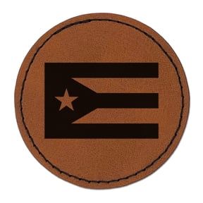 Puerto Rico Flag 2.5" Faux Leather Round Engraved Iron-On Patch - Brown