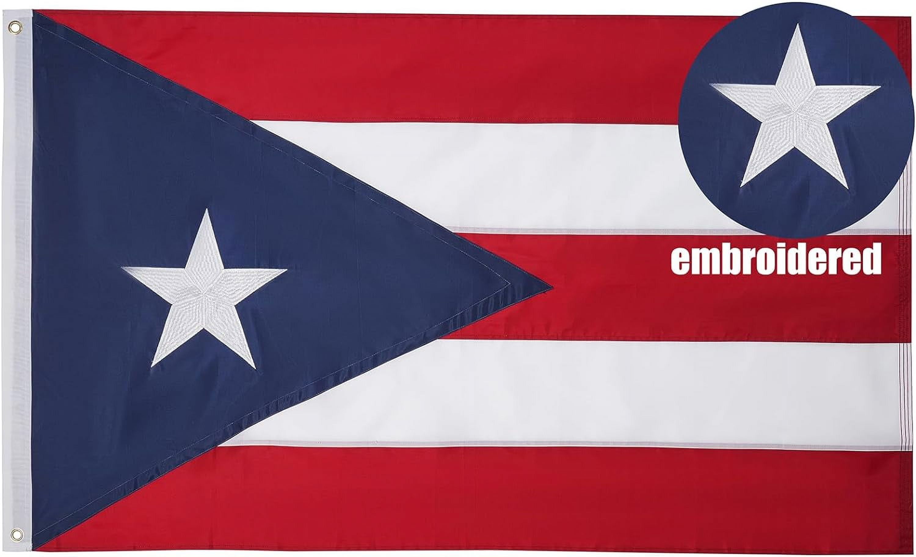 Puerto Rico Flag 3x5 Feet - Embroidery Embroidered Puerto Rico Flags with2 Brass Grommets Heavy Duty for Outdoor, Vivid Color Fade-resistant,Sewn Stripes