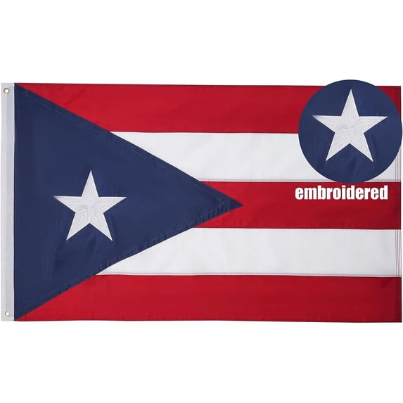 Puerto Rico Flag 6x10 Feet - Embroidery Embroidered Puerto Rico Flags 6' x 10' with 3 Brass Grommets Heavy Duty 4 Stitching Rows for Outdoor, Vivid Color Fade-resistant,Sewn Stripes