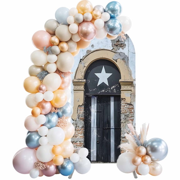 Puerto Rico Flag Arch Backdrop Cover, Spandex Fitted Wedding Arch Cover, Retro Rustic Door Artwork Picture Prints Round Top Stand Covers for Birthday Ceremony Bridal Shower Party Decor 5x2.1 Ft