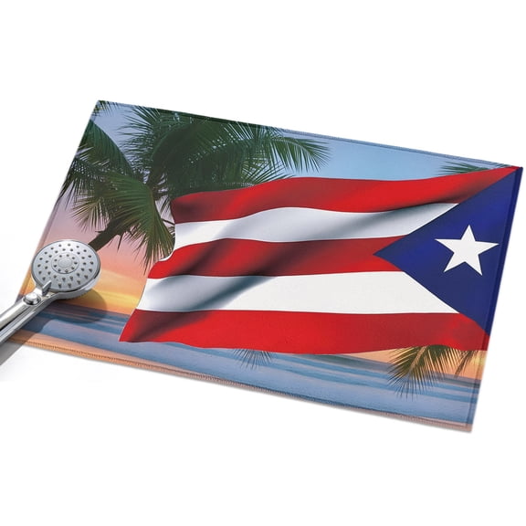 Puerto Rico Flag Area Rugs 2x3ft US Vintage Beach Palm Trees Floor Rug&nbsp;Non Slip Low Pile Ultra Soft Throw Carpet for Entryway Indoor Entrance Kitchen Bathroom