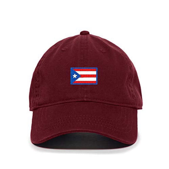 Puerto Rico Flag Baseball Cap Embroidered Cotton Adjustable Dad Hat Burgundy