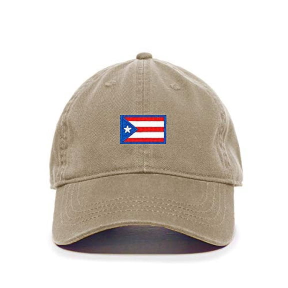 Puerto Rico Flag Baseball Cap Embroidered Cotton Adjustable Dad Hat Khaki