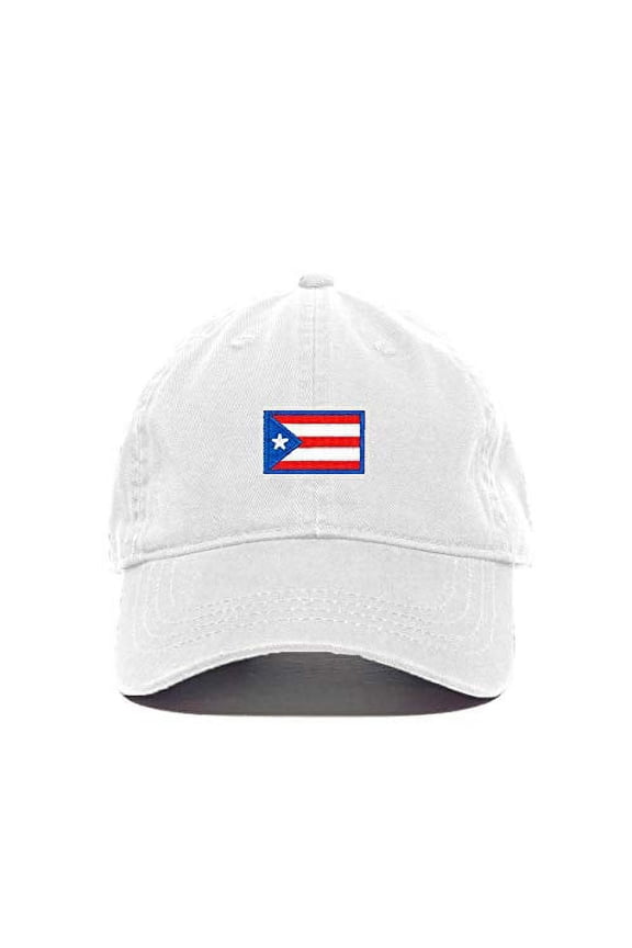 Puerto Rico Flag Baseball Cap Embroidered Cotton Adjustable Dad Hat White