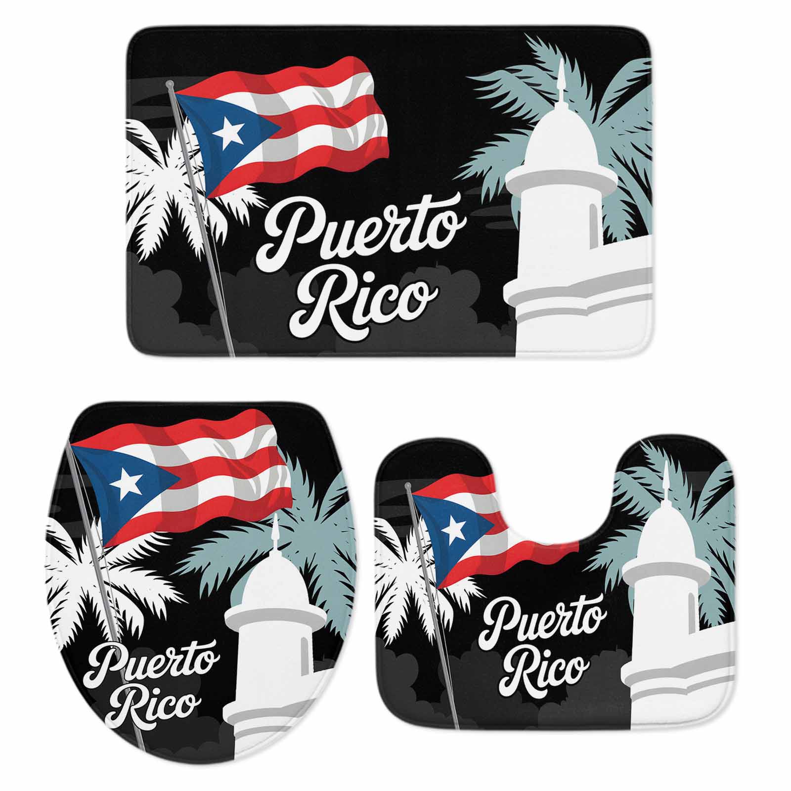 Puerto Rico Rug Puerto Rico Flag Bath Mat 3 Piece Bathroom Rug Set, Modern Art Palm ...