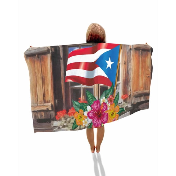 Puerto Rico Flag Beach Towels Oversized Super Absorbent, Farmhouse Retro Flowers American Flags Lightweight Bath Towel Quick Dry Sets For Bathroom/Pool/Rv Camping/Beach Play/Gym Room/Picnic 23"x47"