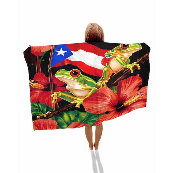 Puerto Rico Flag Beach Towels Oversized Super Absorbent, Frog Red Flower Summer Leaf Lightweight Bath Towel Quick Dry Sets For Bathroom/Pool/Rv Camping/Beach Play/Gym Room/Picnic 23"x47"