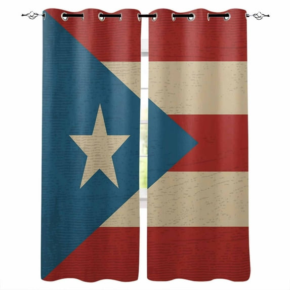 Puerto Rico Flag Blackout Curtains for Bedroom Living Room Darkening Curtains 84 Inch Length 2 Panels Set Red Blue Vintage Window Curtain Thermal Insulated Window Treatment Grommet Drapes 42"x84"