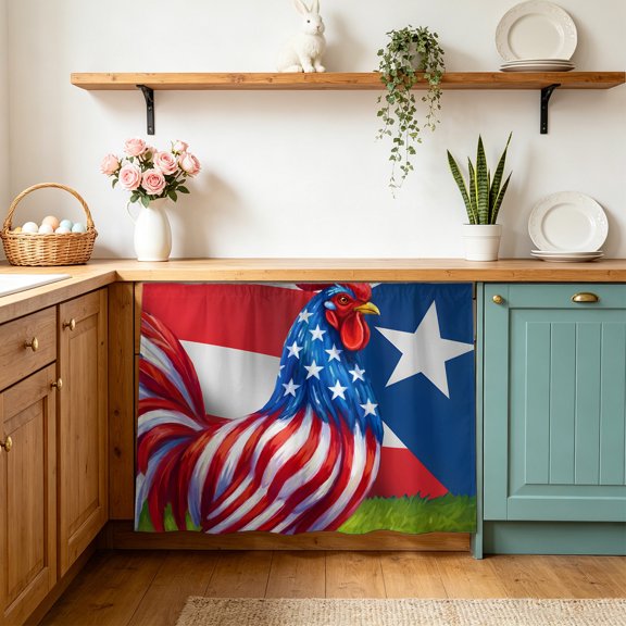 Puerto Rico Flag Cabinet Curtains 10" W x 11" L USA Flag Chicken Grassland Farmhouse Waterproof Adhesive Kitchen Under Sink Curtain Dust-Proof Dishwasher Skirt for Closet