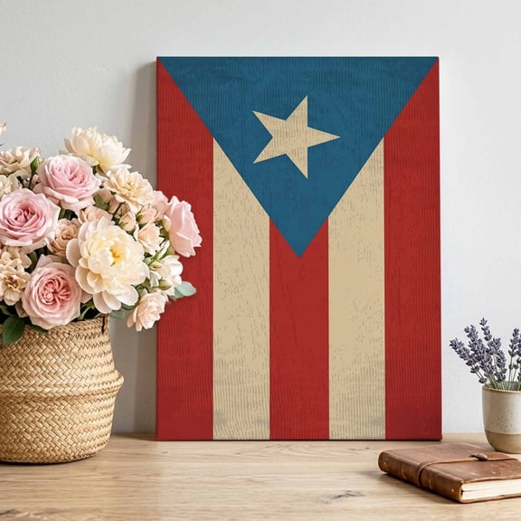 Puerto Rico Flag Canvas Wall Art, Vintage Stripes Abstract Art Framed Canvas Wall Decor Picture Print Artwork Decorations for Living Room Office Ready to Hang 10" x 8"