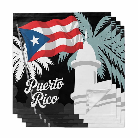 Puerto Rico Flag Cloth Napkins, Modern Art Palm Tree American Flags Washable and Reusable Dinner Napkins Set of 4, Table Napkin for Kitchen Party Birthday Wedding Hotel Housewarming 20"x20"