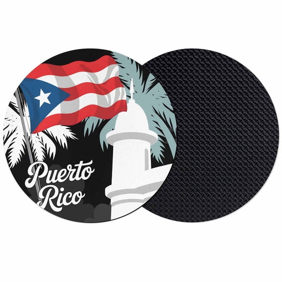 Puerto Rico Flag Coasters Set of 2, Modern Art Palm Tree American Flags Absorbent Coasters for Drinks, Coaster for Bar Office Dining Coffee Table Accessories Decor, Non Slip Round Desk Coaster