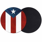 Puerto Rico Flag Coasters Set of 2, Palm Leaf Botanical Red Striped Blue Star Absorbent Coasters for Drinks, Coaster for Bar Office Dining Coffee Table Accessories Decor, Non Slip Round Desk Coaster