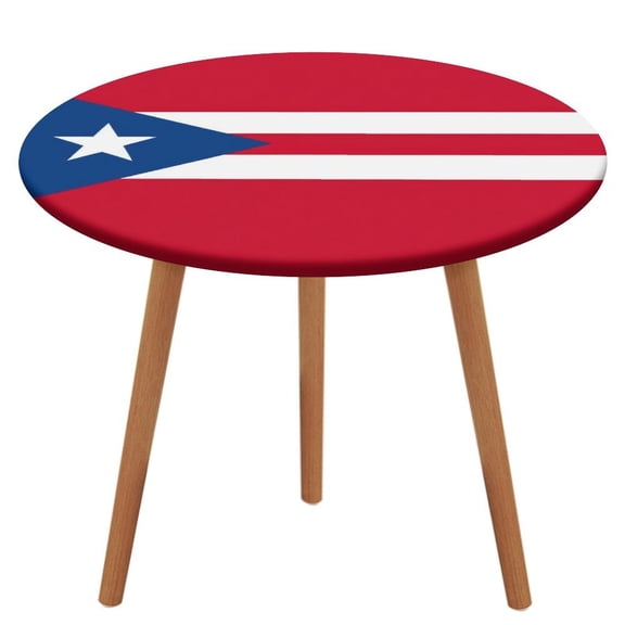 Puerto Rico Flag Design Round Tablecloth Waterproof Elastic Table Clothes for Dining Table Cute Desk Decor Protector Cover