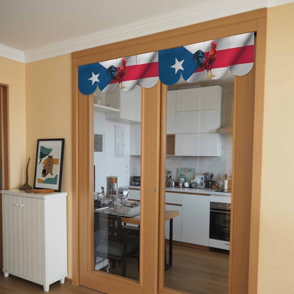 Puerto Rico Flag Door Banner Chicken Animal Red Strip Pentagram Small Scalloped Hanging Banner for Door, Hanging Flag Backdrop Decoration for Wall Window Party 4pcs, 8 x 12 Inch