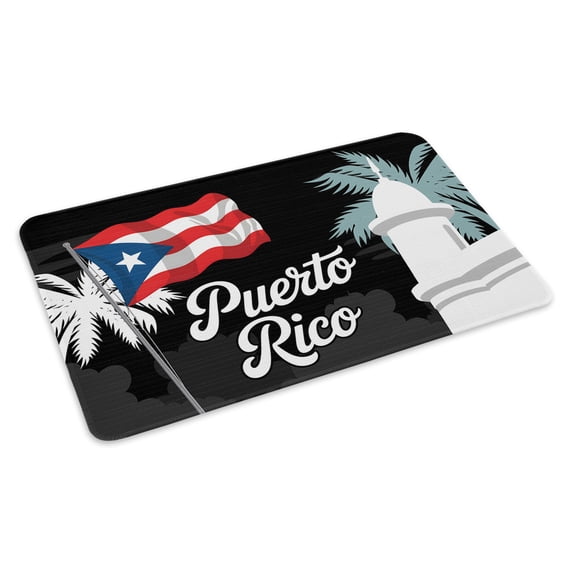 Puerto Rico Flag Doormat Modern Art Building Red Blue Flag Palm Trees Non Slip Low Profile Rubber Door Mat Washable Absorbent Indoor Front Door Mat Entryway Rug Entrance Carpet 24x36 Inch