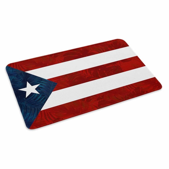 Puerto Rico Flag Doormat Outdoor Entrance 16"x24", Palm Leaf Botanical Red Striped Blue Star Absorb Moisture Dirt Door Mats, Non-Slip Rubber Backing Floor Mats Indoor, Low-Profile Front Door Rugs