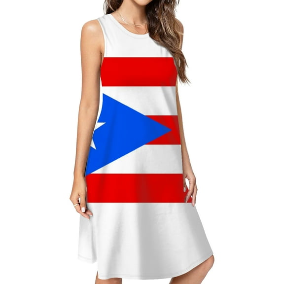Puerto Rico Flag Dress Loose Women'S Dress Beach Dresses With Pockets Dresses For Womens